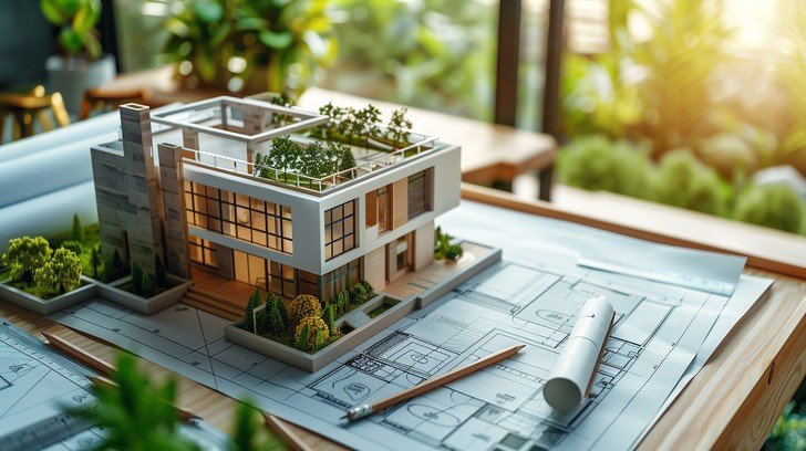 Property development concept model and architectural plans