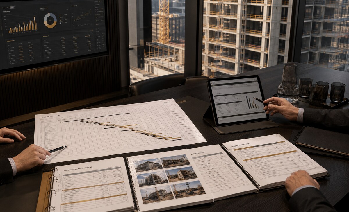 Client-side project management meeting during construction